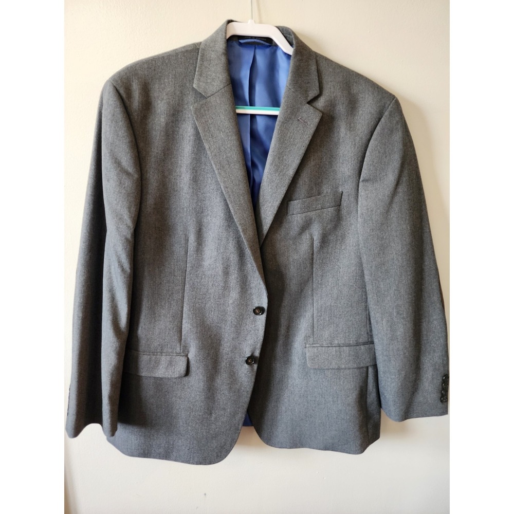CHAPS Men's Gray Two Button Blazer Sport Coat Blue Lining Dress Jacket 46R